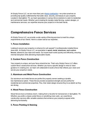 Grizzly Fence LLC – Your Trusted Fence Contractor in Springfield, TN