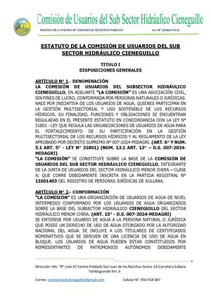Adecuación Estatuto De La Comisión De Usuarios Cieneguillo