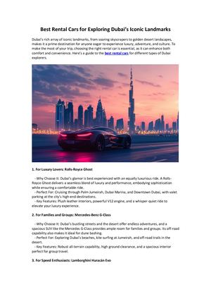 Best Rental Cars for Exploring Dubai’s Iconic Landmarks