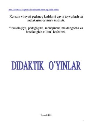 Baxtiyor Uz Didaktik Oyinlar Kitobi