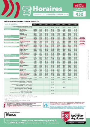 Ligne 432 Fiche Horaire Cars Bordeaux Blaye