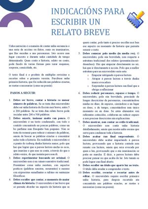 Indicacións para escribir un relato breve