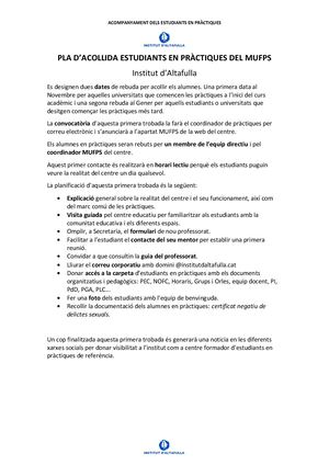 Pla acollida dels estudiants en pràctiques