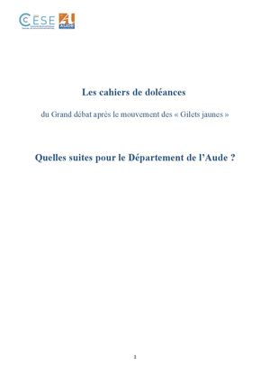 Cahiers Doléances Aude Synthèse