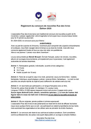 2025 Reglement Concours de Nouvelles / Rue des livres