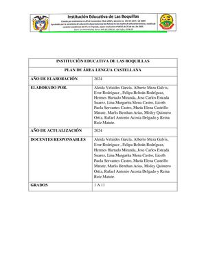 Plan de área Lenguaje,  INEBO - 2024