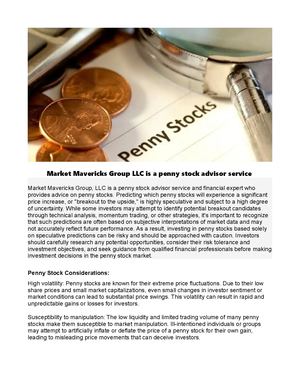 Market Mavericks Group Llc Is A Penny Stock Advisor Service