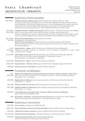 CV Sonia Chambreuil Architecte - Urbaniste