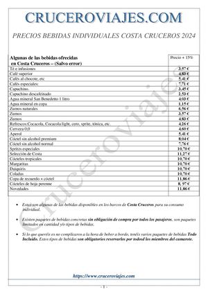 Precios Bebidas Costa Individuales