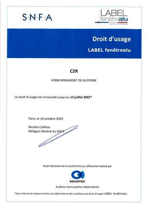 Droit Usage Labelfenetrealu C2R 2025
