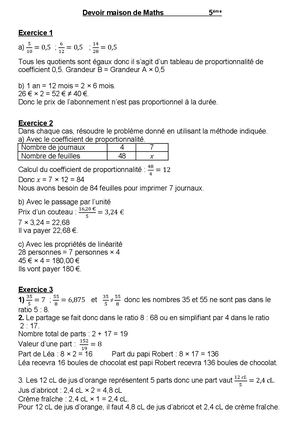 Corrigé Dm 5ème Proportionnalité