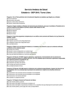 Examen Test Celador SAS 2015 - Servicio Andaluz de Salud (SAS) | Oposiciones Celador