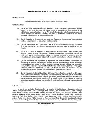 A Ley De Minería, Emitida Mediante Decreto Legislativo N° 544, 14 De Diciembre 1996