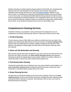 Solutions Cleaning Provides Best Cleaning Service in Summerville, SC