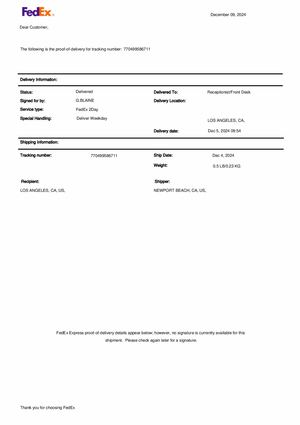 Proof of Service to CPUC