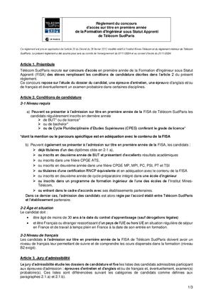 Règlement Du Concours D'accès Sur Titres En 1ère Année De La FISA Validé Conseil D'école 21112024