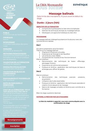 2025 ESTH Massage Balinais 2 Jours