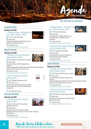 Agenda de la semaine du 16 au 22 décembre 2024