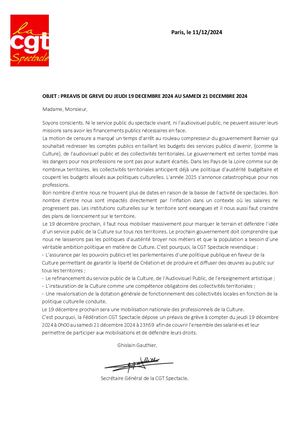 Préavis De Greve Du Jeudi 19 Décembre 2024 Au Samedi 21 Decembre 2024