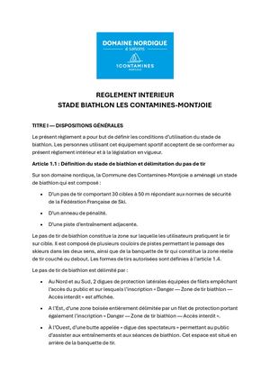 Règlement Intérieur Stade Biathlon Contamines-Montjoie