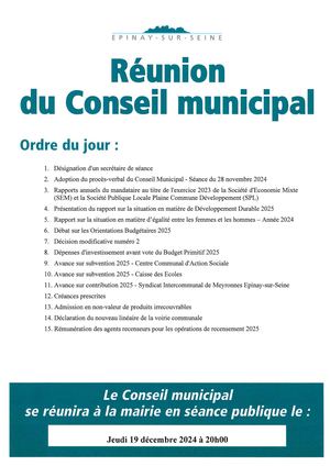 Ordre du jour – Conseil municipal du 19 décembre 2024