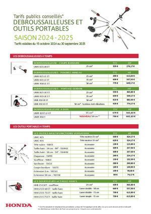 HONDA TARIF 2024-2025