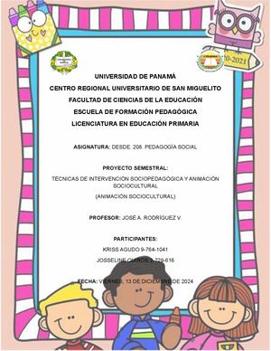 TÉCNICAS DE INTERVENCIÓN SOCIOPEDAGÓGICA Y ANIMACIÓN SOCIOCULTURAL (ANIMACIÓN SOCIOCULTURAL)