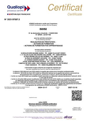 Certificat Qualiopi Inhni 2024 2027