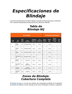 Especificaciones De Blindaje De Vehiculos