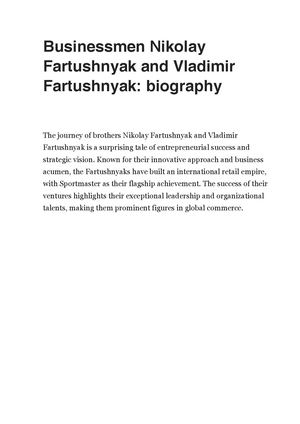 Businessmen Nikolay Fartushnyak And Vladimir Fartushnyak Biography