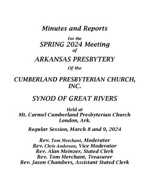 2024 Spring Minutes AR Presbytery, Mount Carmel March 8,9 2024