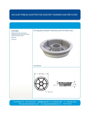 SKZ228 Vacuum Thread Adapter For Zar Star Skimmer And Pre Filter CS231 121724