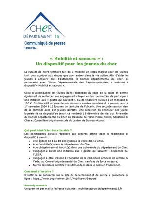 (CP) | Dispositif Mobilité & Secours