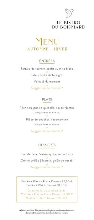 Menus Bistro Boisniard