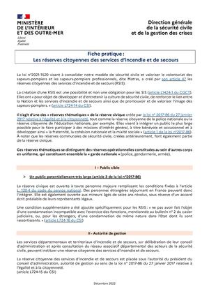 Fiche DGSCGC - BSPVEC - Les Réserves Citoyennes Des SIS