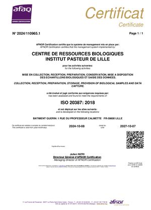 42432743 Institut Pasteur De Lille Certificat Iso 20387
