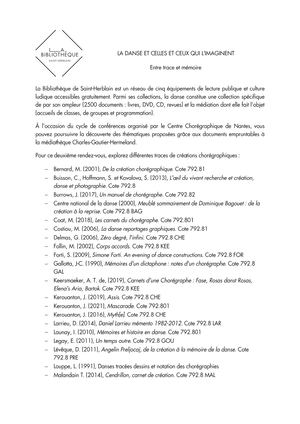 Bibliogaphie Trace Et Mémoire La Danse Et Celles Et Ceux Qui L'imaginent
