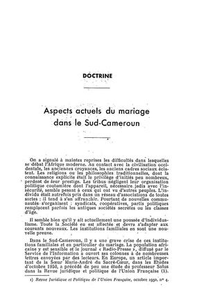 Aspects Actuels Du Mariage Dans Le Sud Cameroun, Par J. Binet, Bibliothèque Pénant ,1952