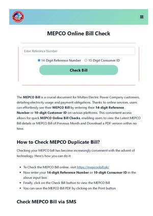 Mepco Online Bill Check