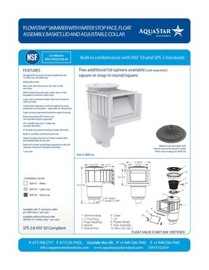 SKR1xxx - Flow Star Standard Skimmer With Water Stop Face, Float Assembly, Basket, Lid And Adjustable Collar