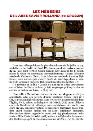 Les Hérésies de l'Abbé Xavier Rolland (ex-Grossin )