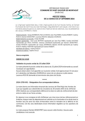 PV de La Séance du 27 septembre 2024
