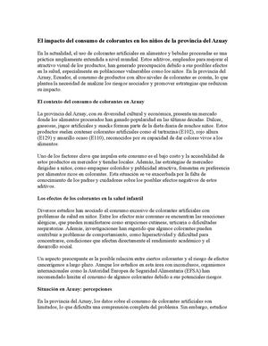 El Impacto Del Consumo De Colorantes En Los Niños De La Provincia Del Azuay