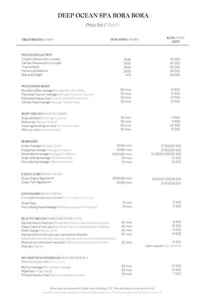 Rates 2025 Deep Ocean Spa Bora Bora