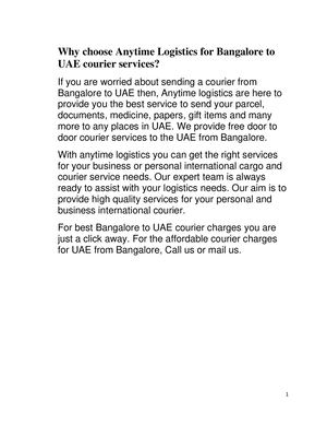 Bangalore To UAE Courier Services