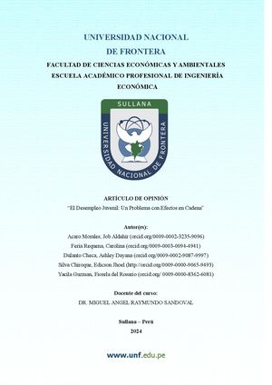 ARTÍCULO DE OPINIÓN: “El Desempleo Juvenil: Un Problema con Efectos en Cadena”