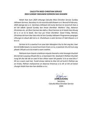 2024 CMCS Sunday Inkhawm Sermon Dahkhawm