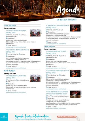 Agenda de la semaine du 30 décembre 2024 au 05 janvier 2025