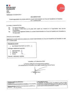 Délibération CA 18 décembre 2024