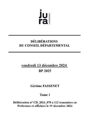 2024 12 13 Recueil Des Délibérations Bp 2025 Tome 1